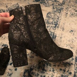 Black and metallic Marc fisher booties